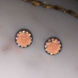 Vintage Peach Rose Earrings